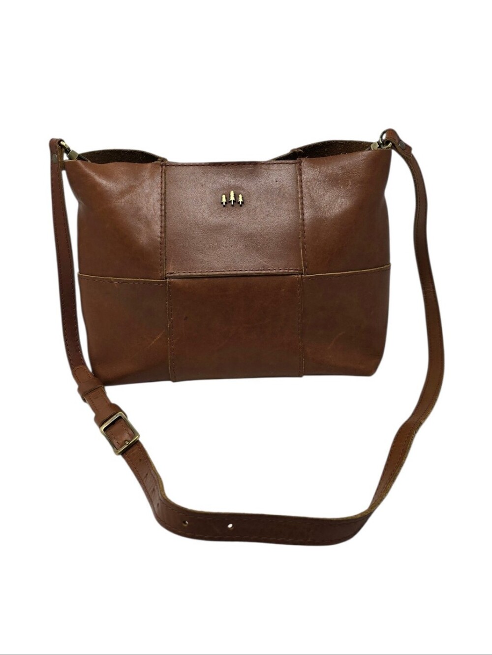 Portland Leather Goods Charlotte Woven Leather Crossbody Bag Cognac Brown